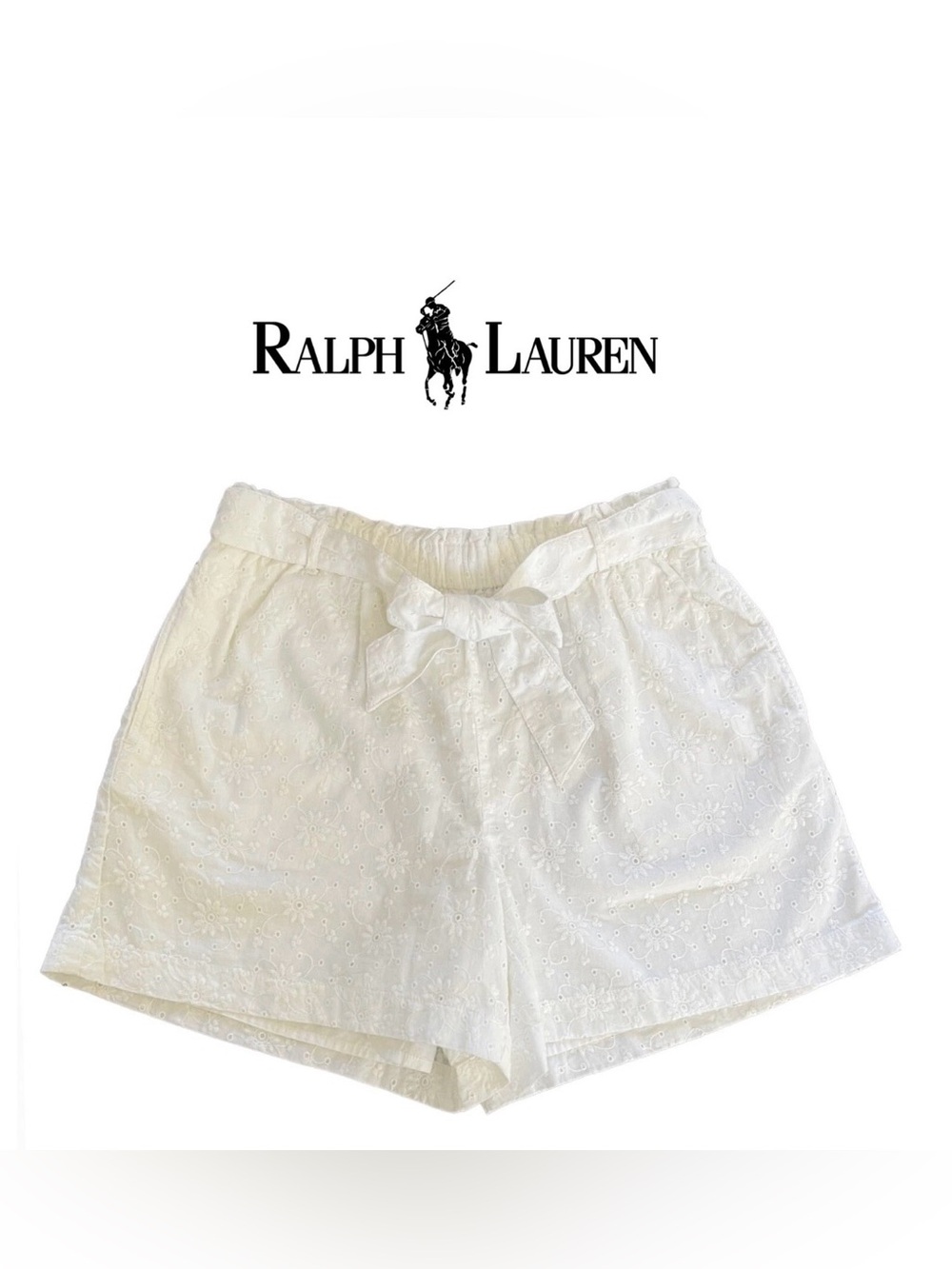 Polo by Ralph Lauren White Eyelet Tie-Waist High Waist Shorts M
